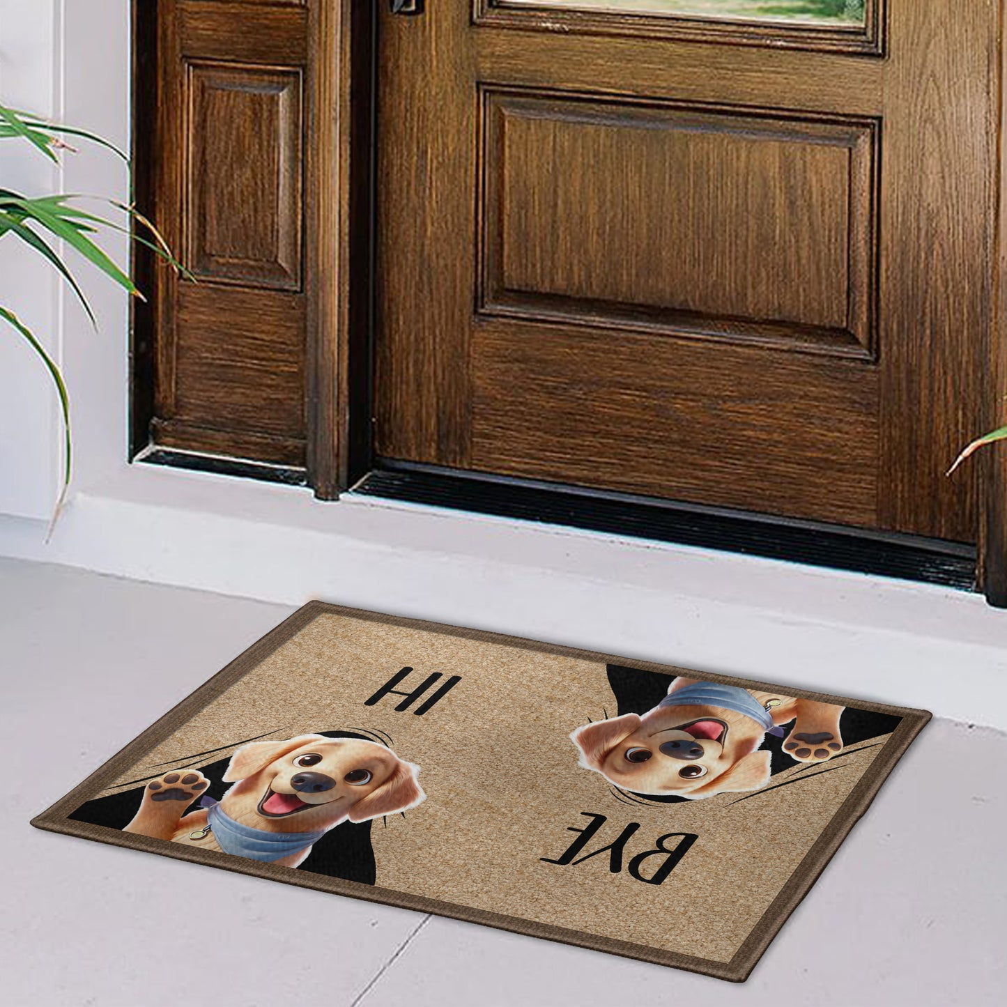 Hi Bye Cute Dogs Paw Prints Doormat