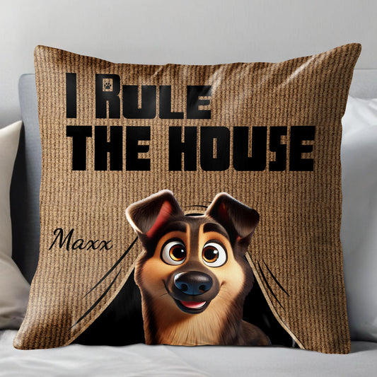 I Rule The House Dog Illustration Pillow
