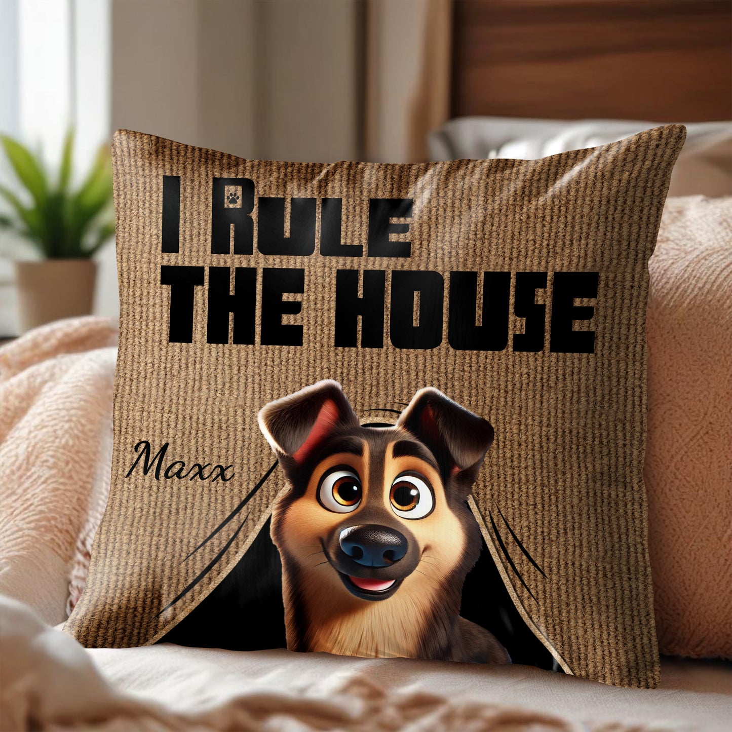I Rule The House Dog Illustration Pillow