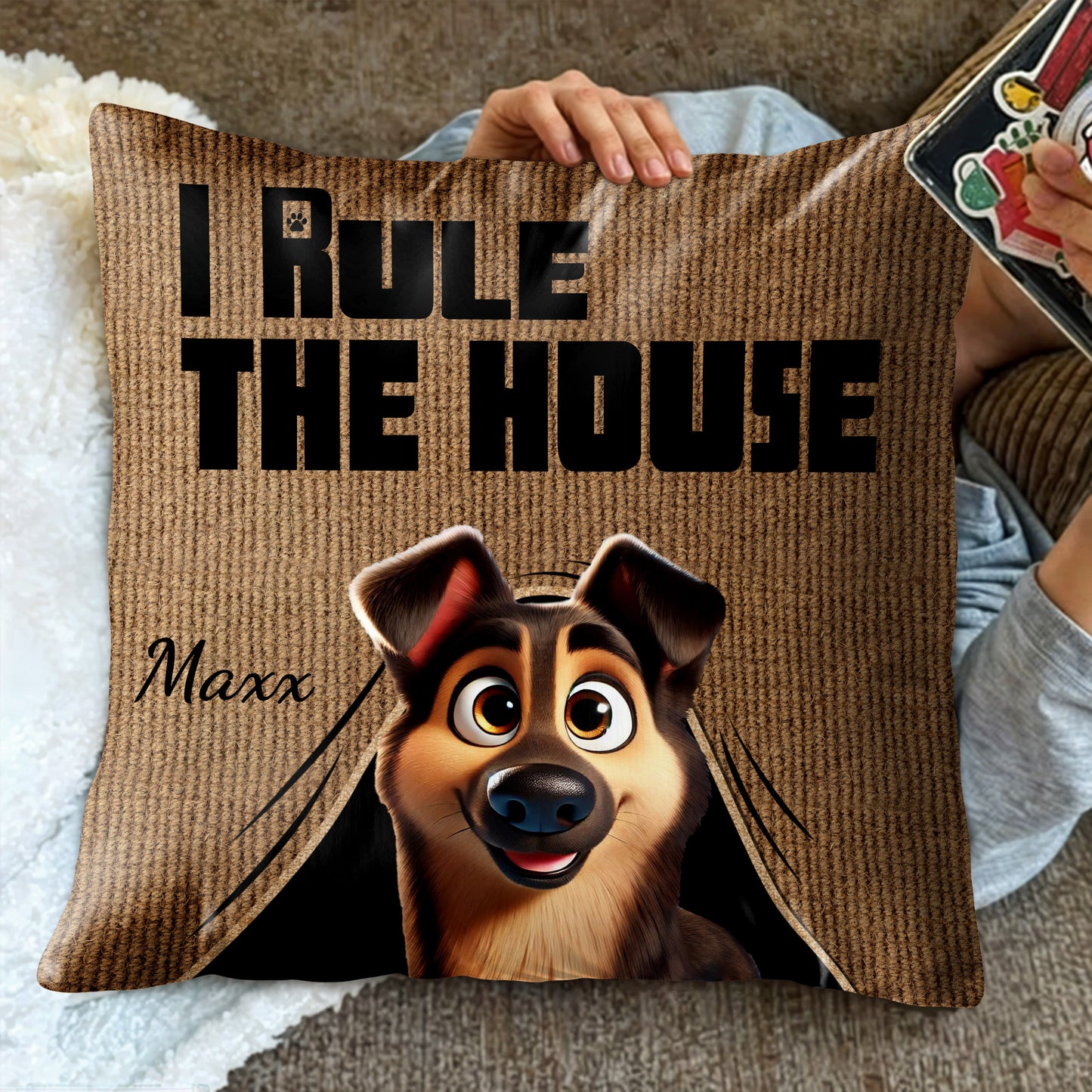 I Rule The House Dog Illustration Pillow