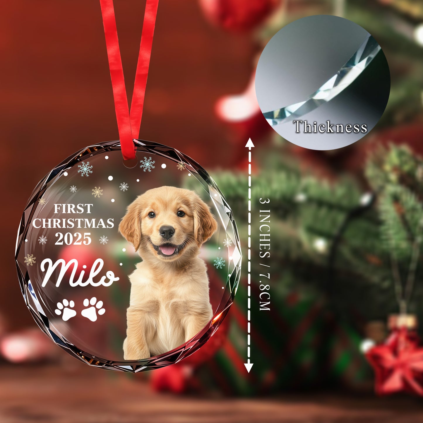 First Christmas With Cute Puppy And Snowflakes