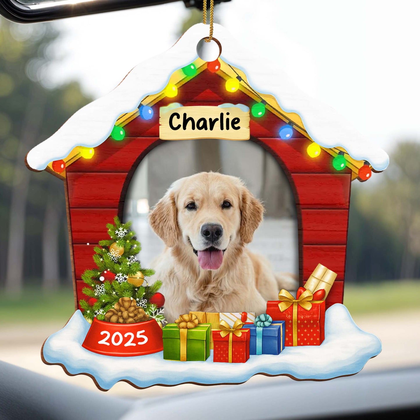 Festive Pet Ornament With Christmas Lights And Gifts