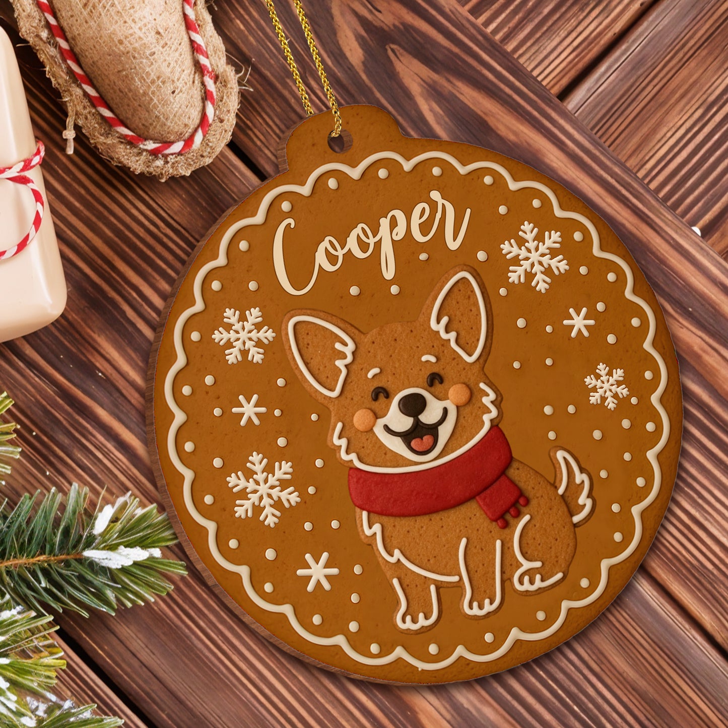 Cheerful Dog With Festive Scarf And Snowflakes