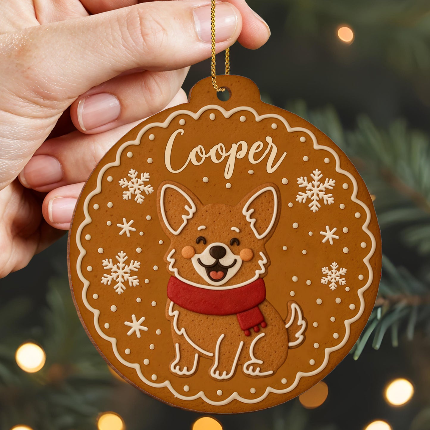 Cheerful Dog With Festive Scarf And Snowflakes