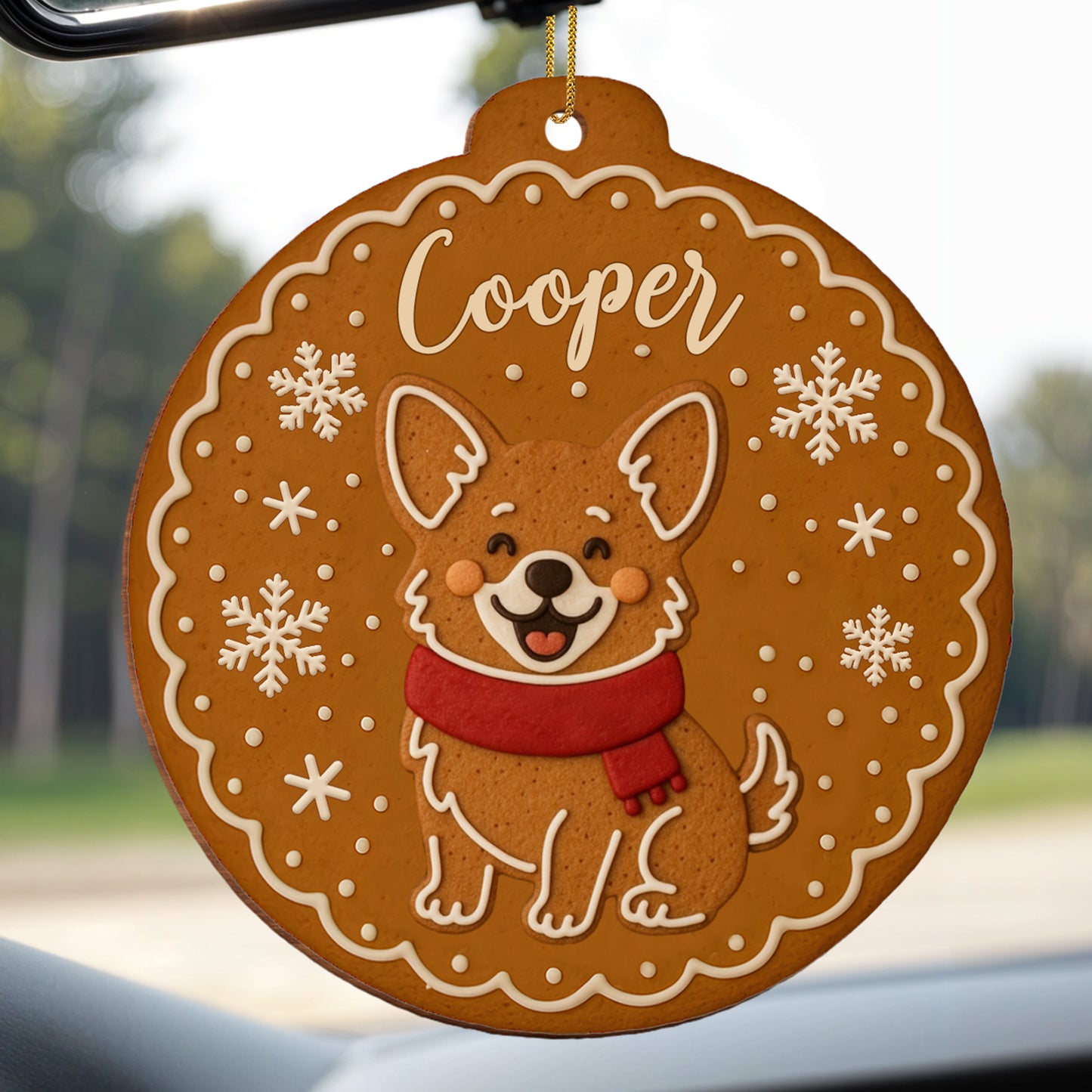 Cheerful Dog With Festive Scarf And Snowflakes