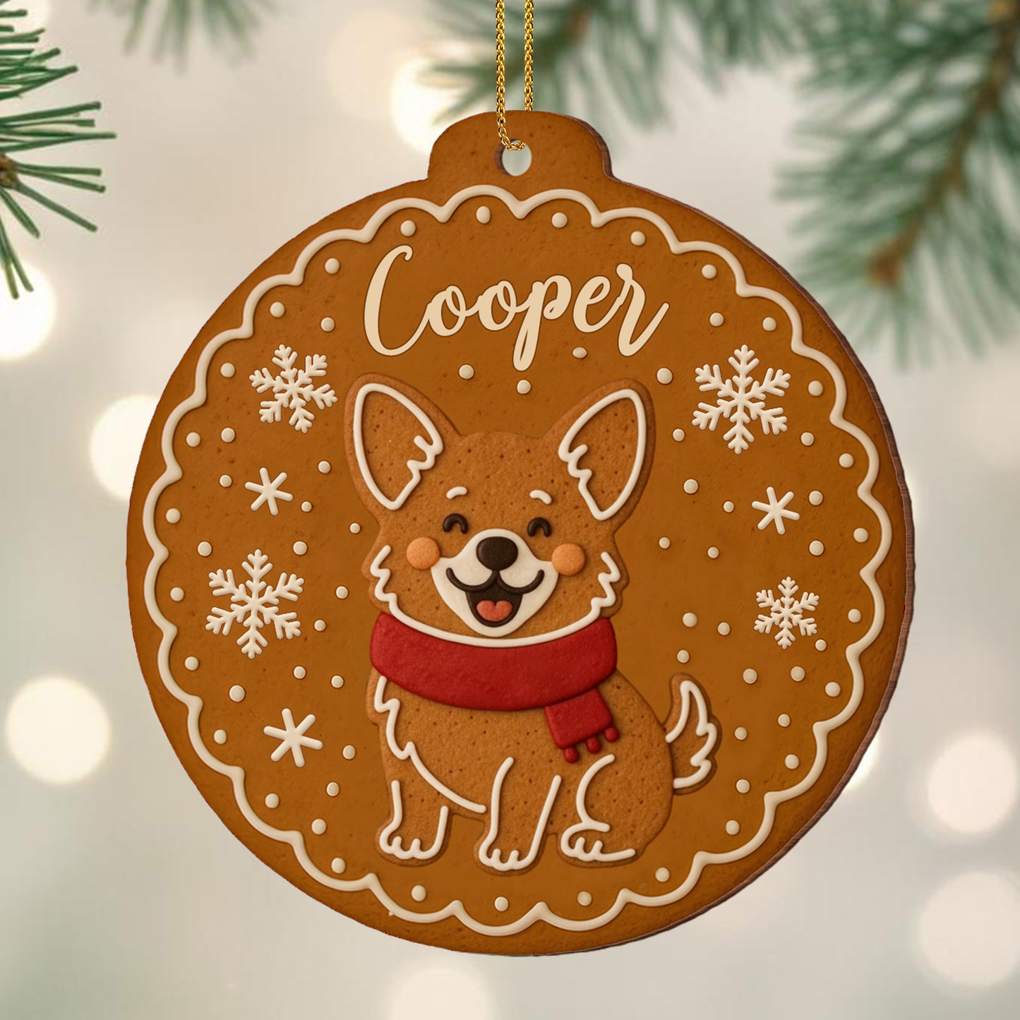 Cheerful Dog With Festive Scarf And Snowflakes