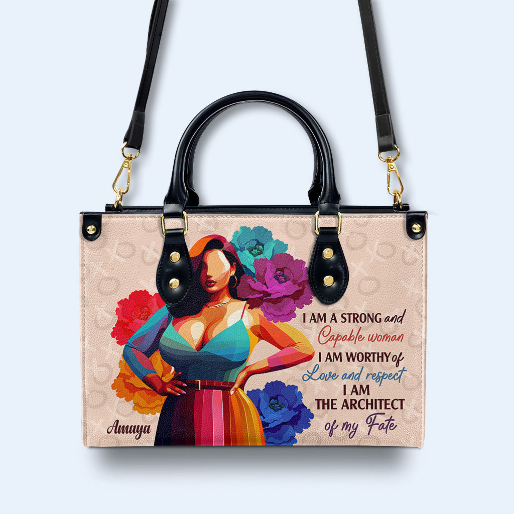 Je suis une femme forte et capable - Sac à main en cuir personnalisé - PG04