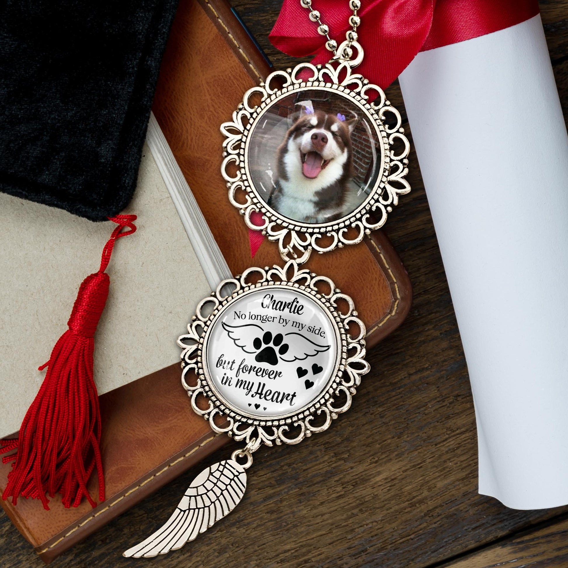 Charlie No Longer By My Side But Forever In My Heart, Angel Wing And Pendant Charm