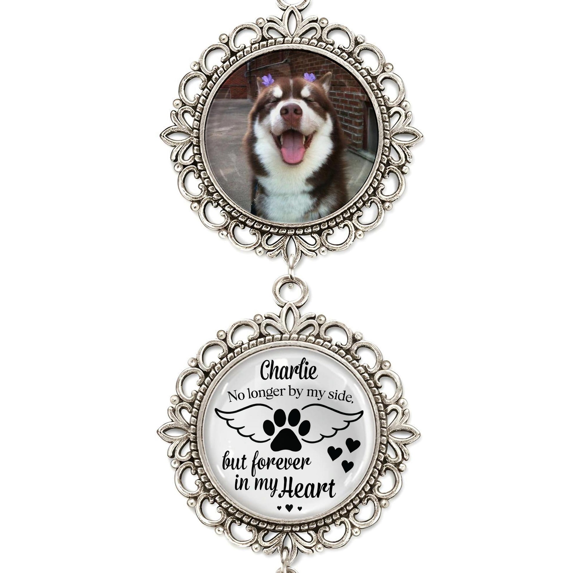 Charlie No Longer By My Side But Forever In My Heart, Angel Wing And Pendant Charm