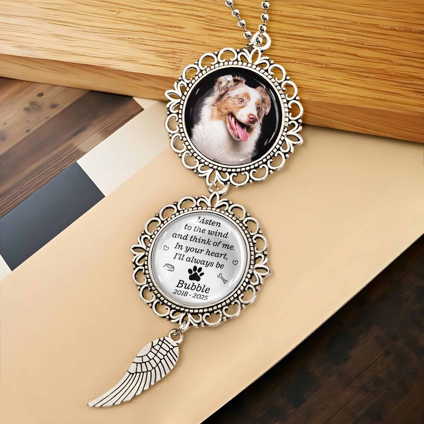 Listen To The Wind And Think Of Me, Angel Wing And Pendant Charm