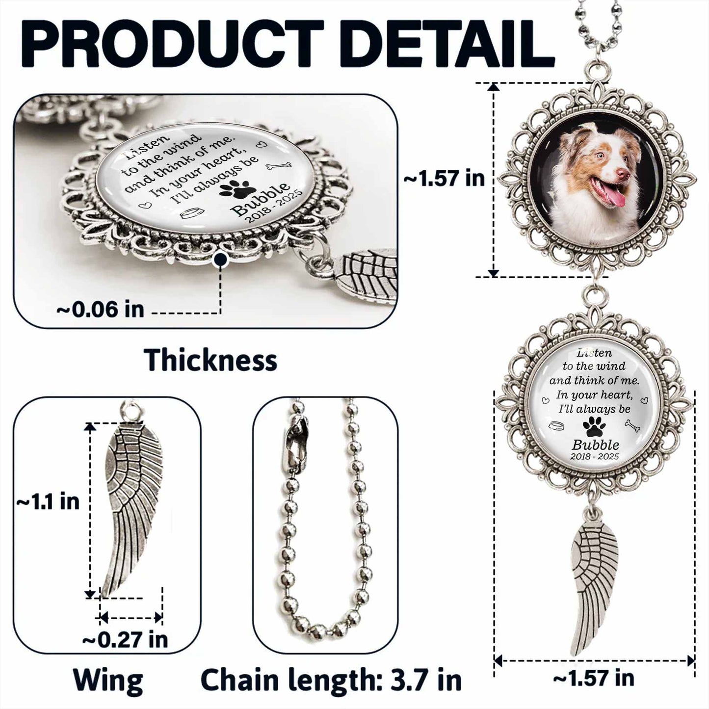 Listen To The Wind And Think Of Me, Angel Wing And Pendant Charm