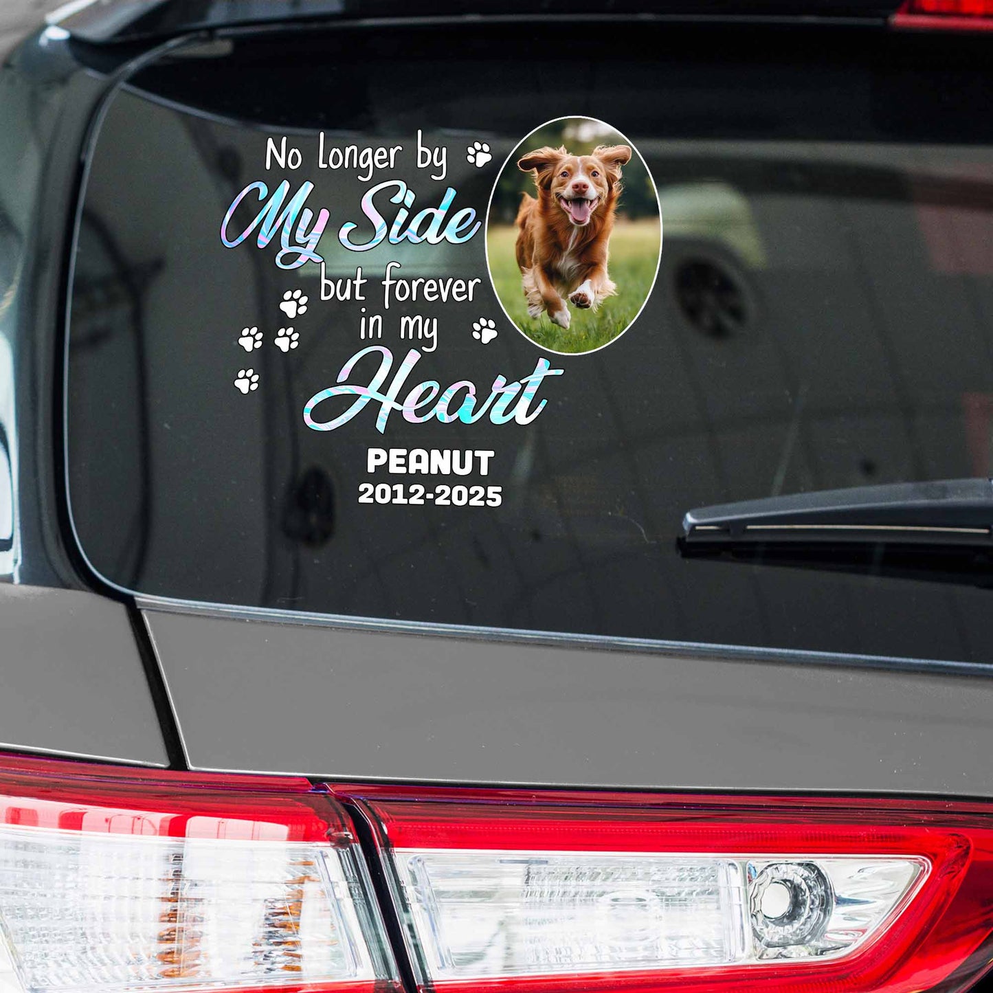 Plus à mes côtés, mais pour toujours dans mon cœur, chien et pattes - Autocollant décoratif personnalisé - PME023_STIK