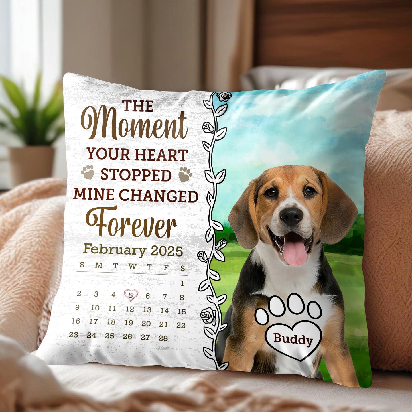 Le moment où ton cœur s'est arrêté, le mien a changé à jamais, chien, empreintes de pattes - Oreiller personnalisé, insert inclus - PME029_PLW