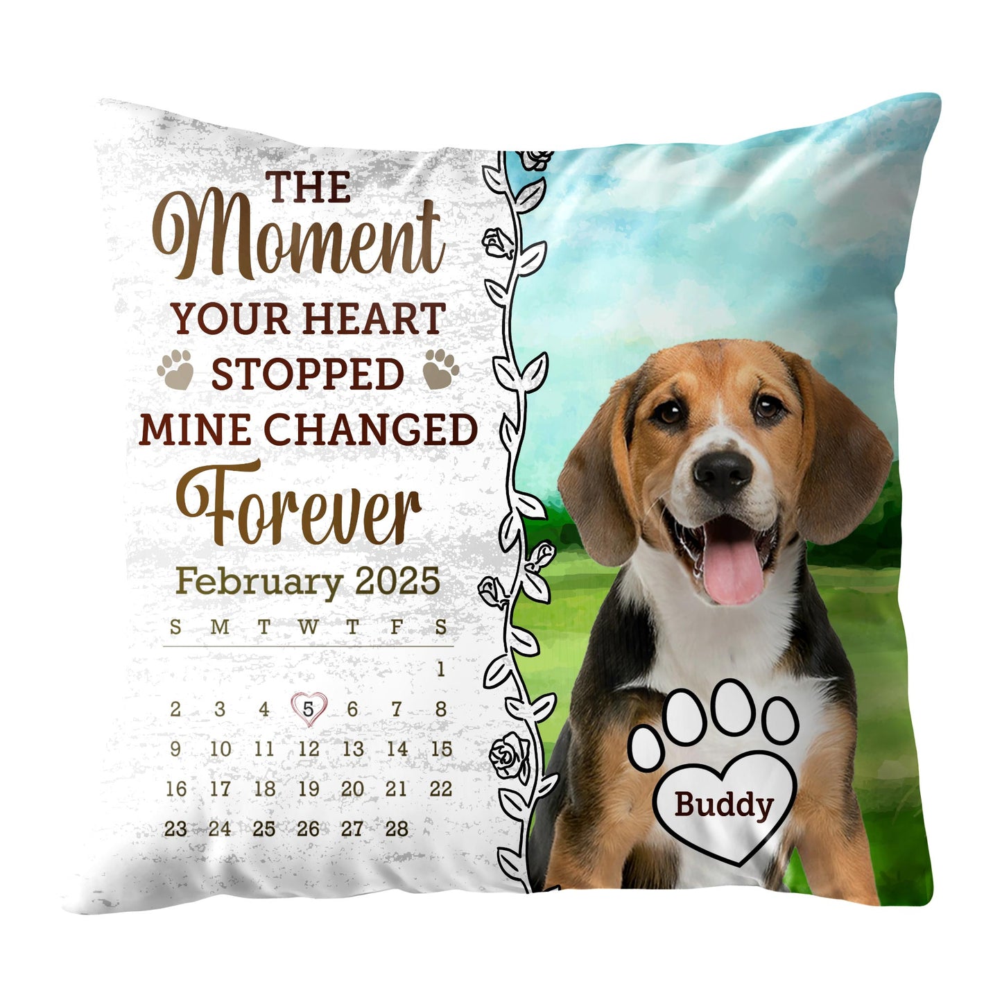 Le moment où ton cœur s'est arrêté, le mien a changé à jamais, chien, empreintes de pattes - Oreiller personnalisé, insert inclus - PME029_PLW