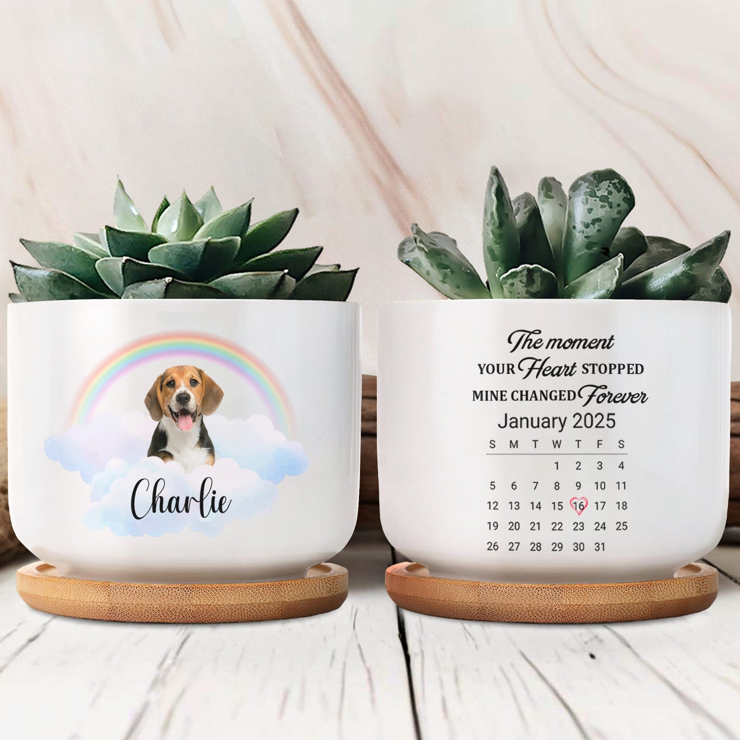 Customize With Your Pet's Name, Dog, Rainbow And Clouds - Personalized Ceramic Plant Pot - PME033_CEP