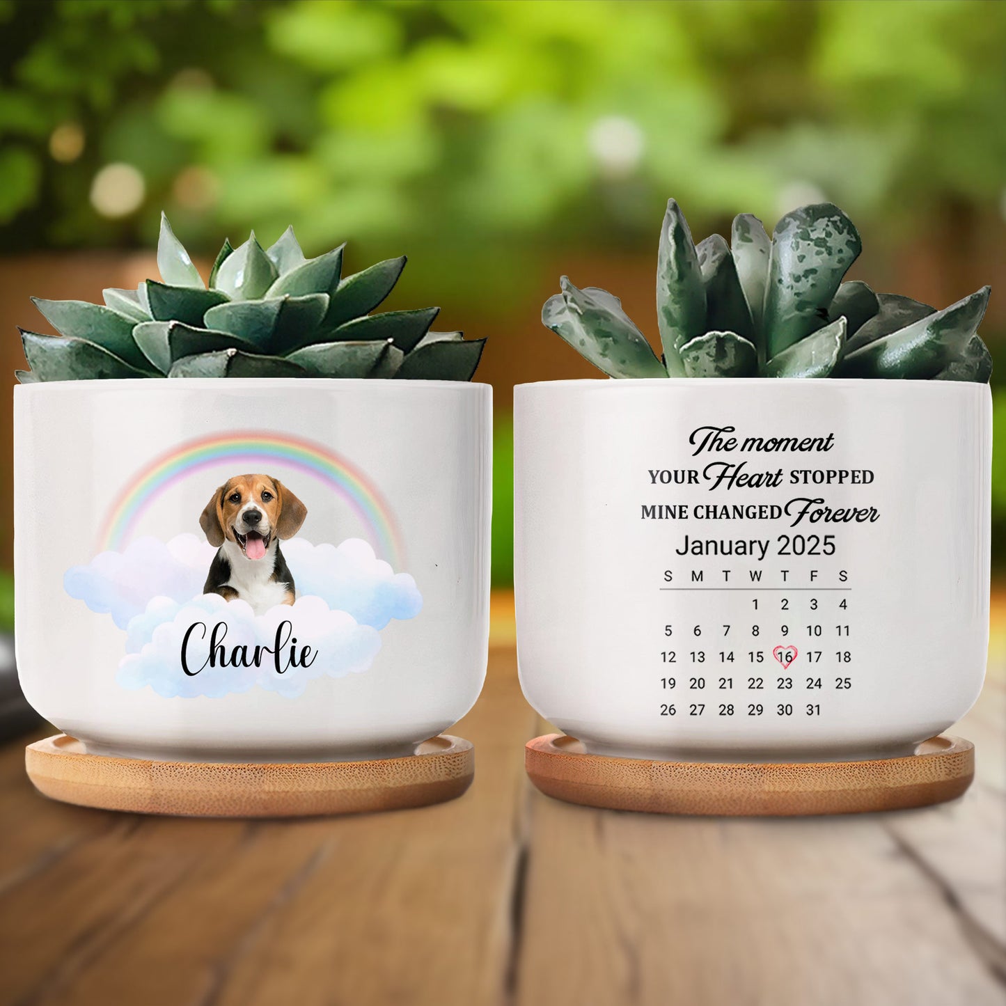 Customize With Your Pet's Name, Dog, Rainbow And Clouds - Personalized Ceramic Plant Pot - PME033_CEP