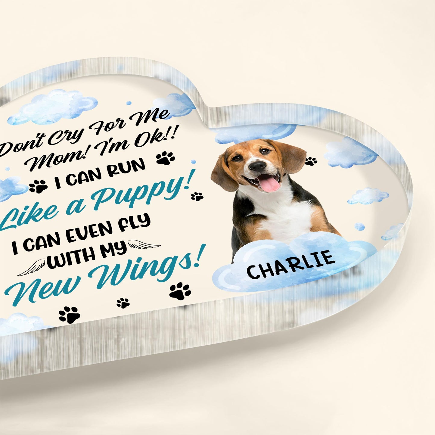 Don't Cry For Me Mom! I'm Ok!, Dog, Clouds, Paw Prints, Wings