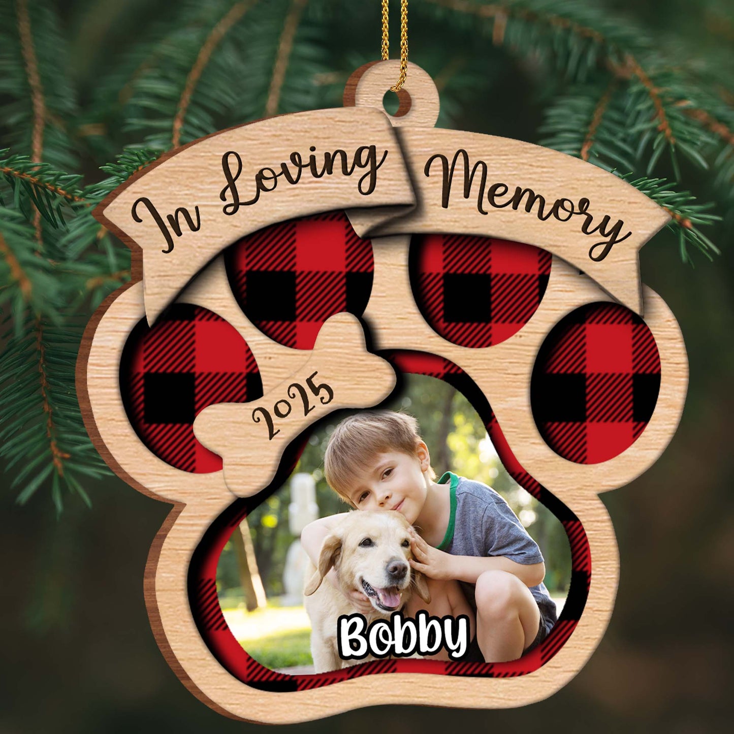 In Loving Memory, Paw Prints And Plaid Pattern