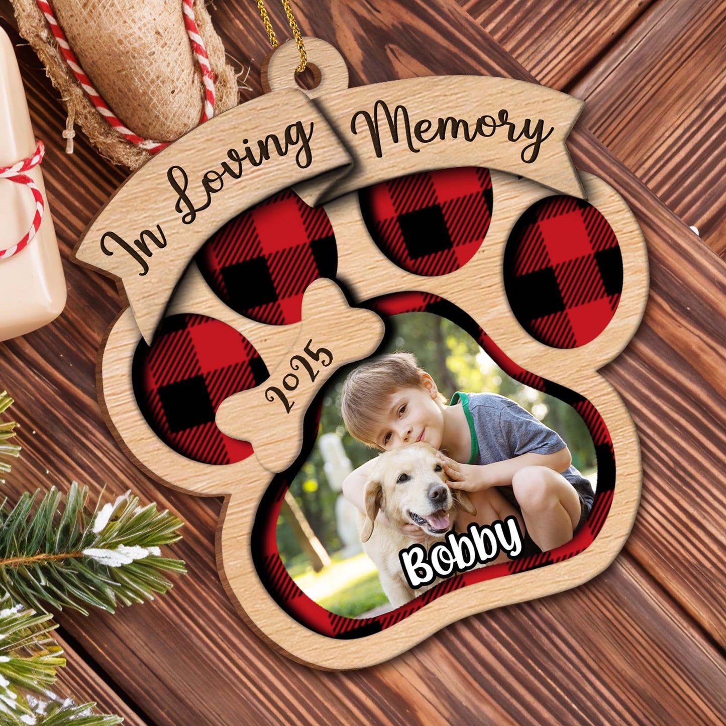 In Loving Memory, Paw Prints And Plaid Pattern