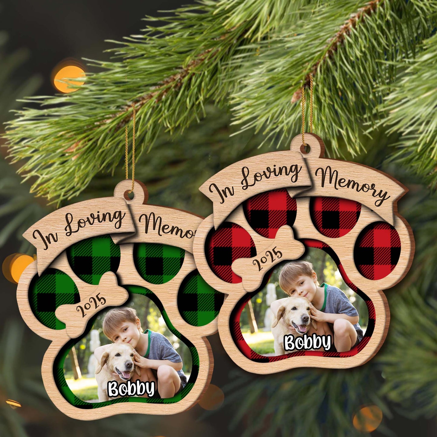 In Loving Memory, Paw Prints And Plaid Pattern
