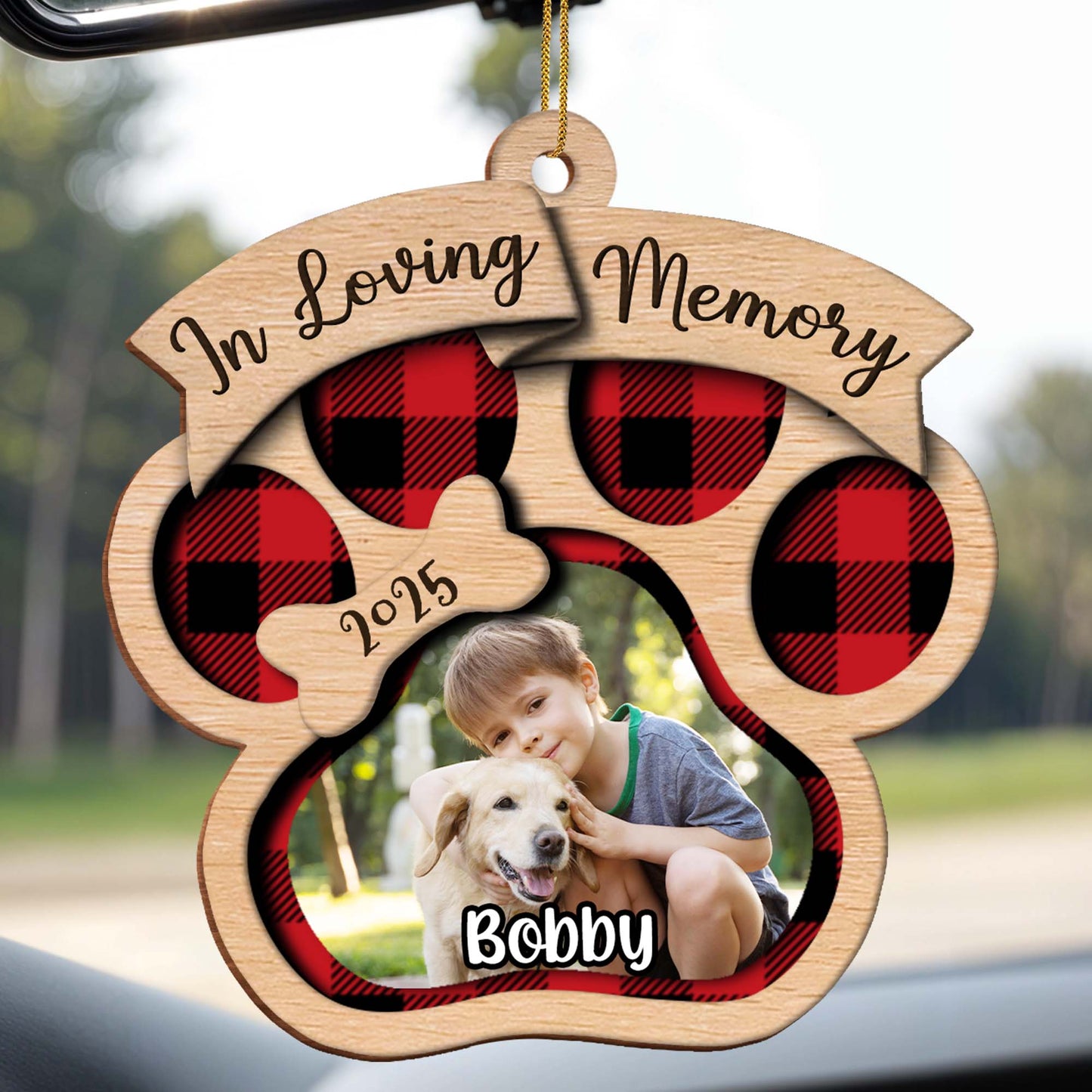 In Loving Memory, Paw Prints And Plaid Pattern