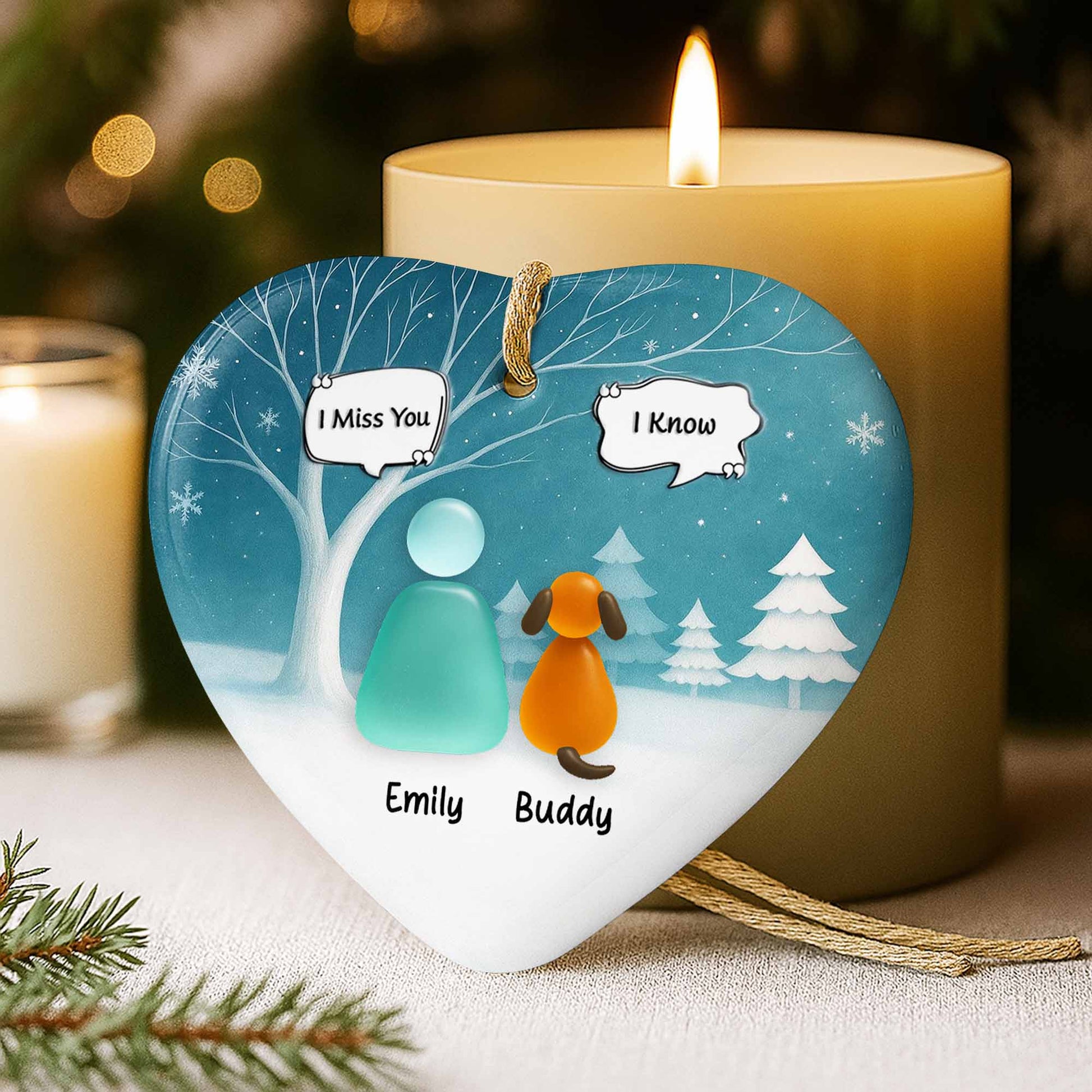 I Miss You I Know With Snowy Trees And Dog