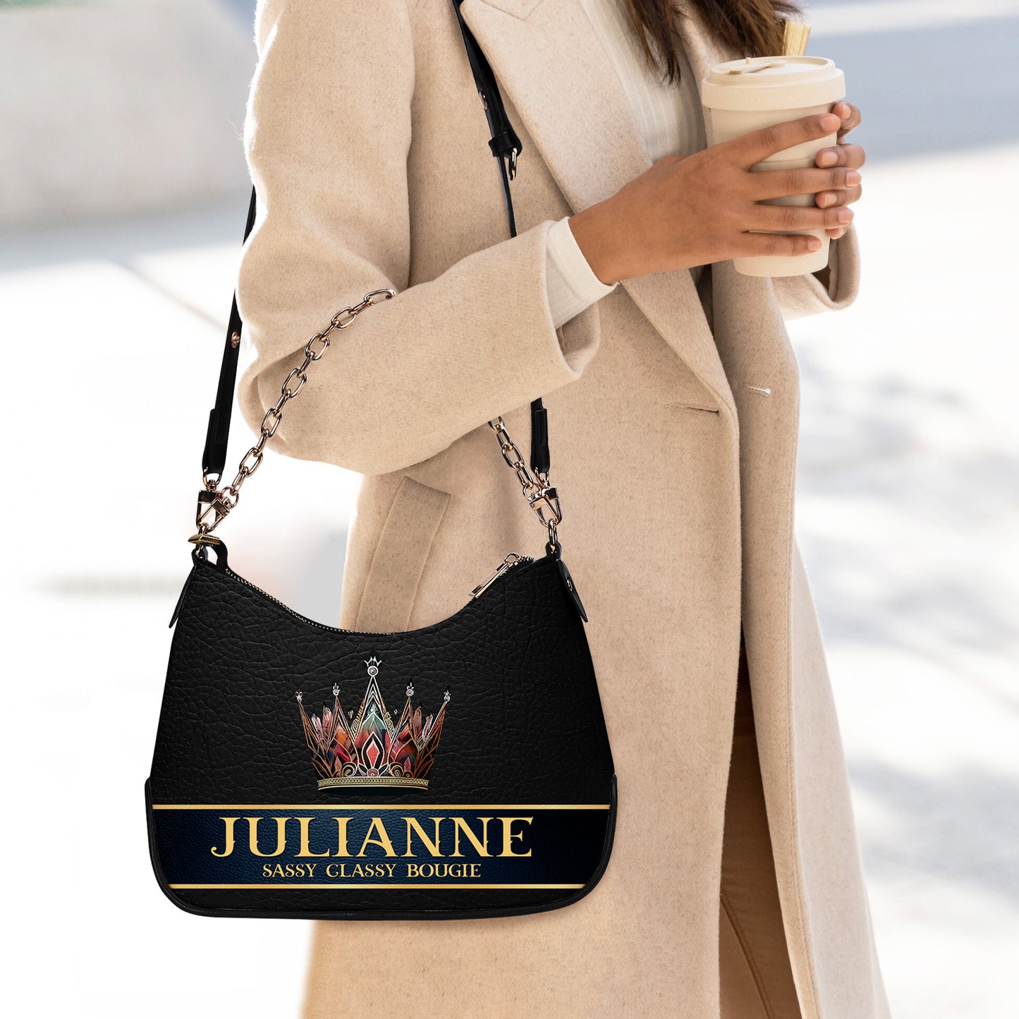 Queen Black - Sac à main bandoulière personnalisé avec chaîne - Q02BCH