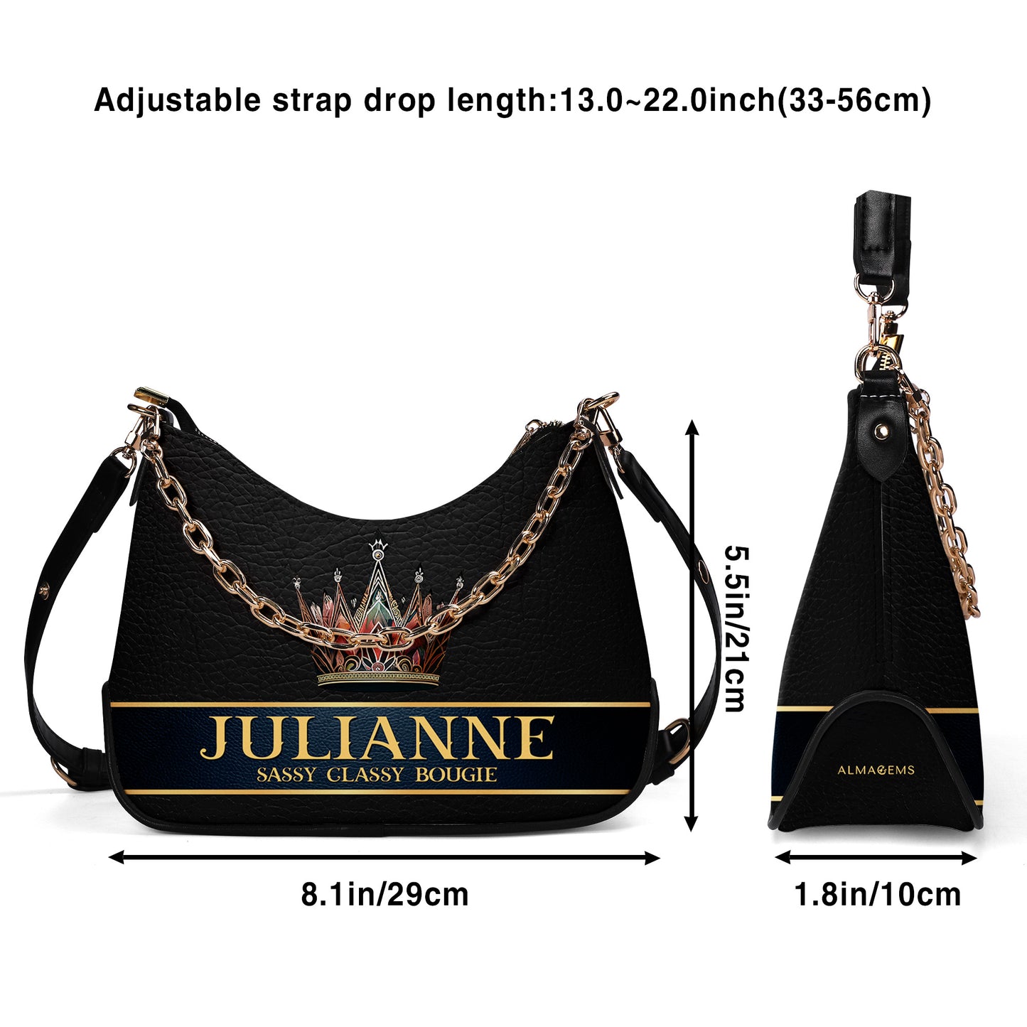 Queen Black - Sac à main bandoulière personnalisé avec chaîne - Q02BCH