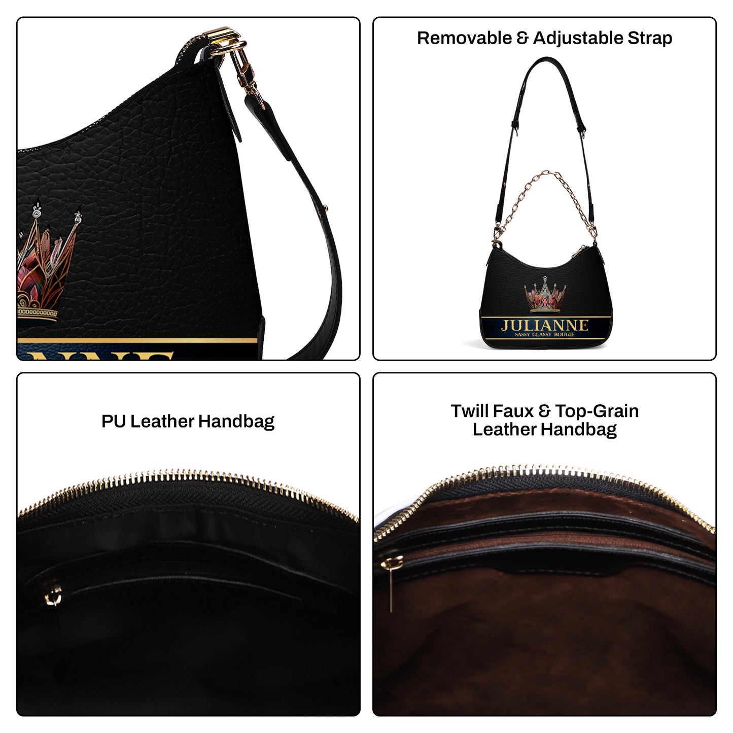 Queen Black - Sac à main bandoulière personnalisé avec chaîne - Q02BCH