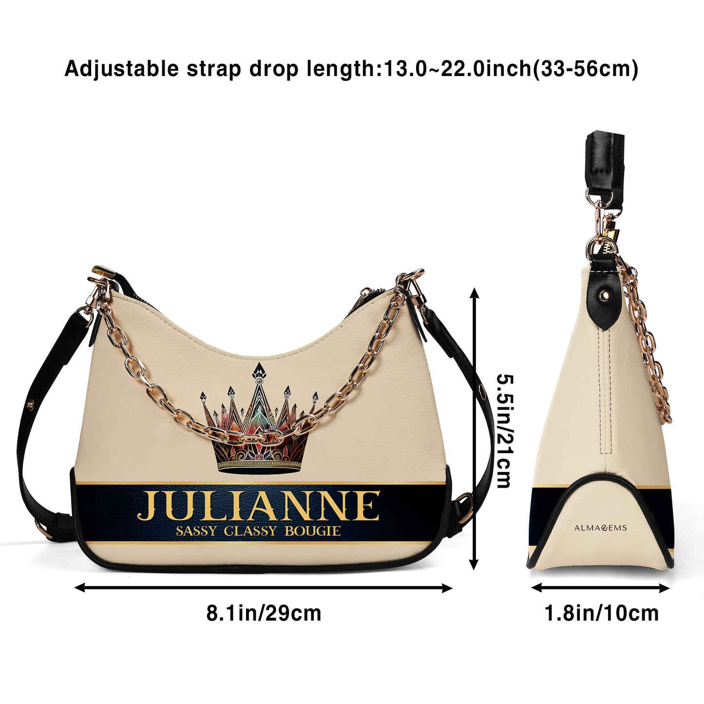 Queen Beige - Bolso bandolera con cadena personalizado - Q02BGCH