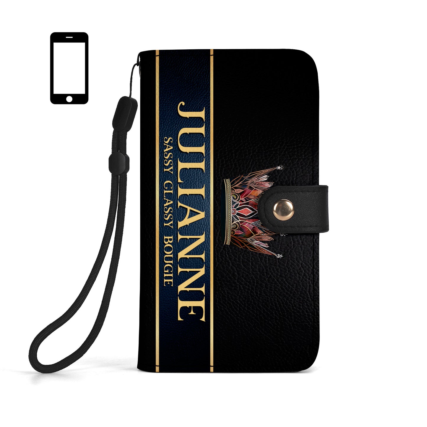 Queen Black - Portefeuille en cuir personnalisé pour téléphone - Q02BPW