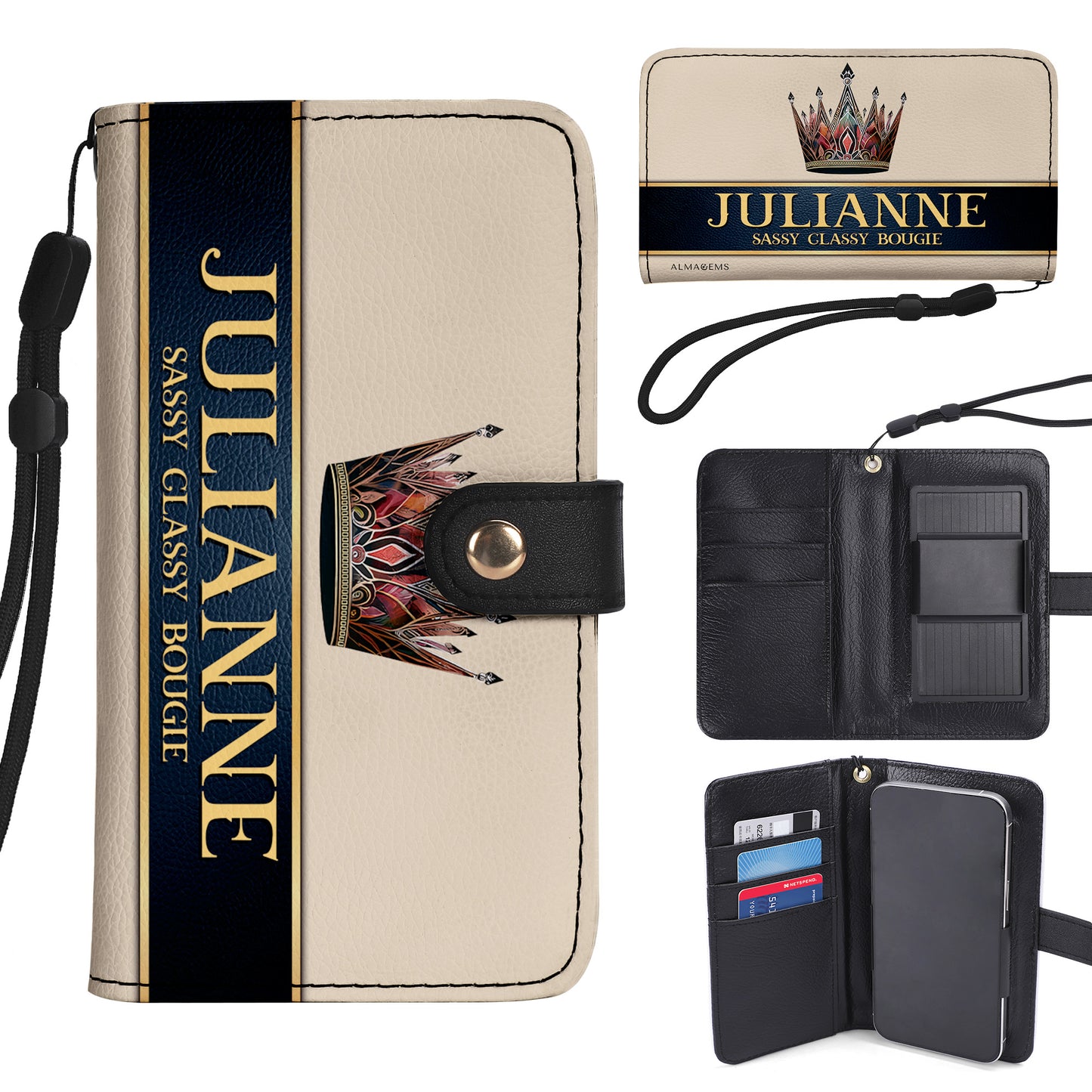 Queen Beige - Cartera de cuero personalizada para teléfono - Q02BGPW