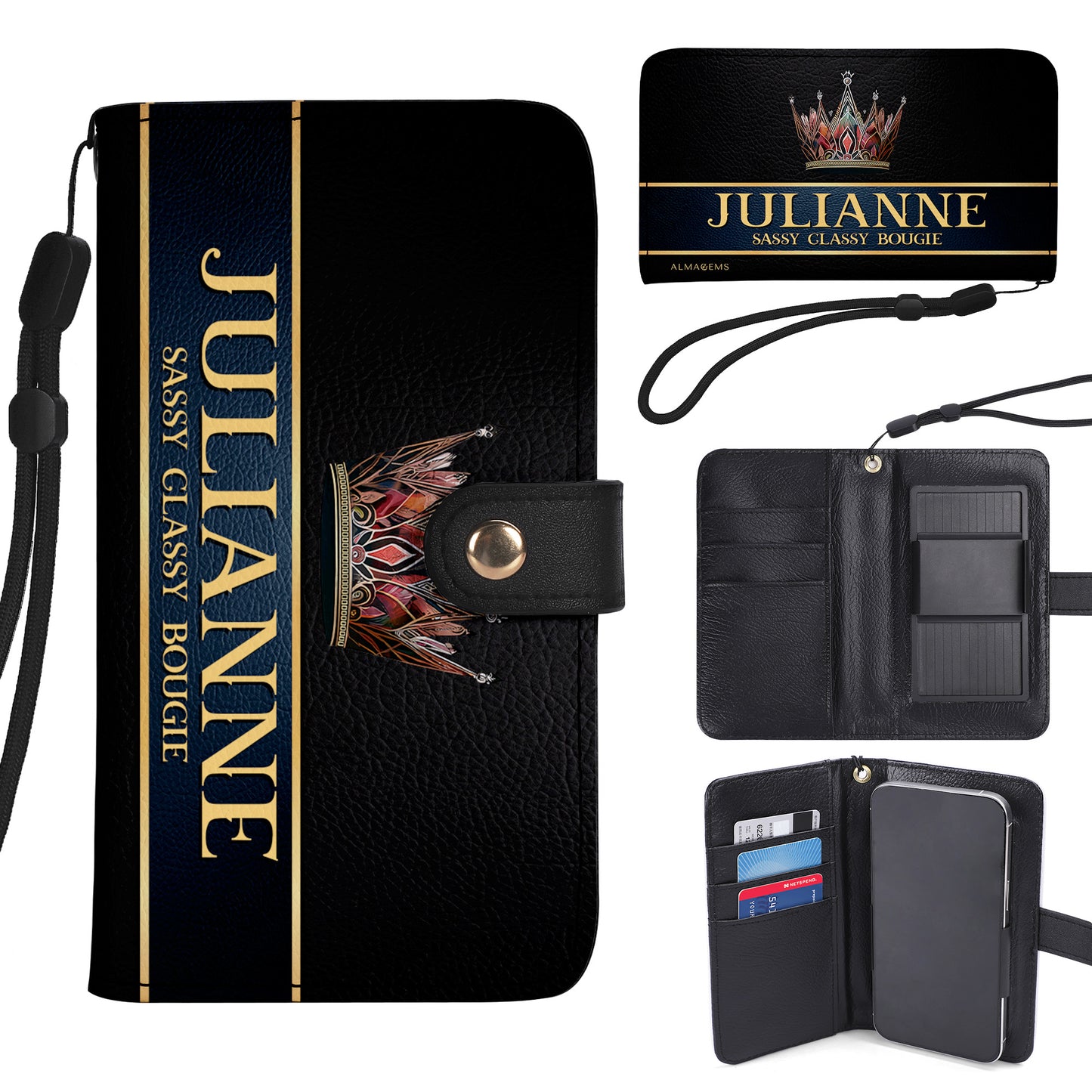 Queen Black - Portefeuille en cuir personnalisé pour téléphone - Q02BPW