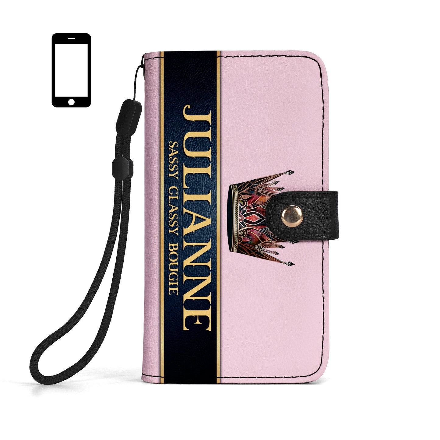 Portefeuille en cuir personnalisé Queen Pink pour téléphone - Q02PPW