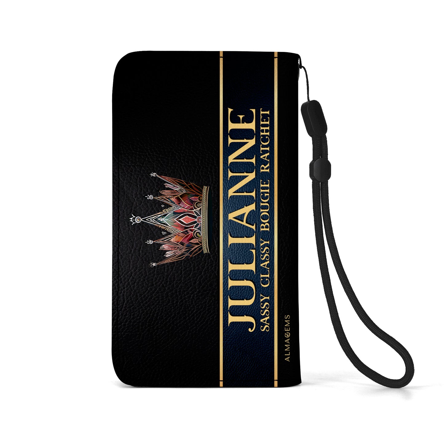 Queen Black - Portefeuille en cuir personnalisé pour téléphone - Q02BPW