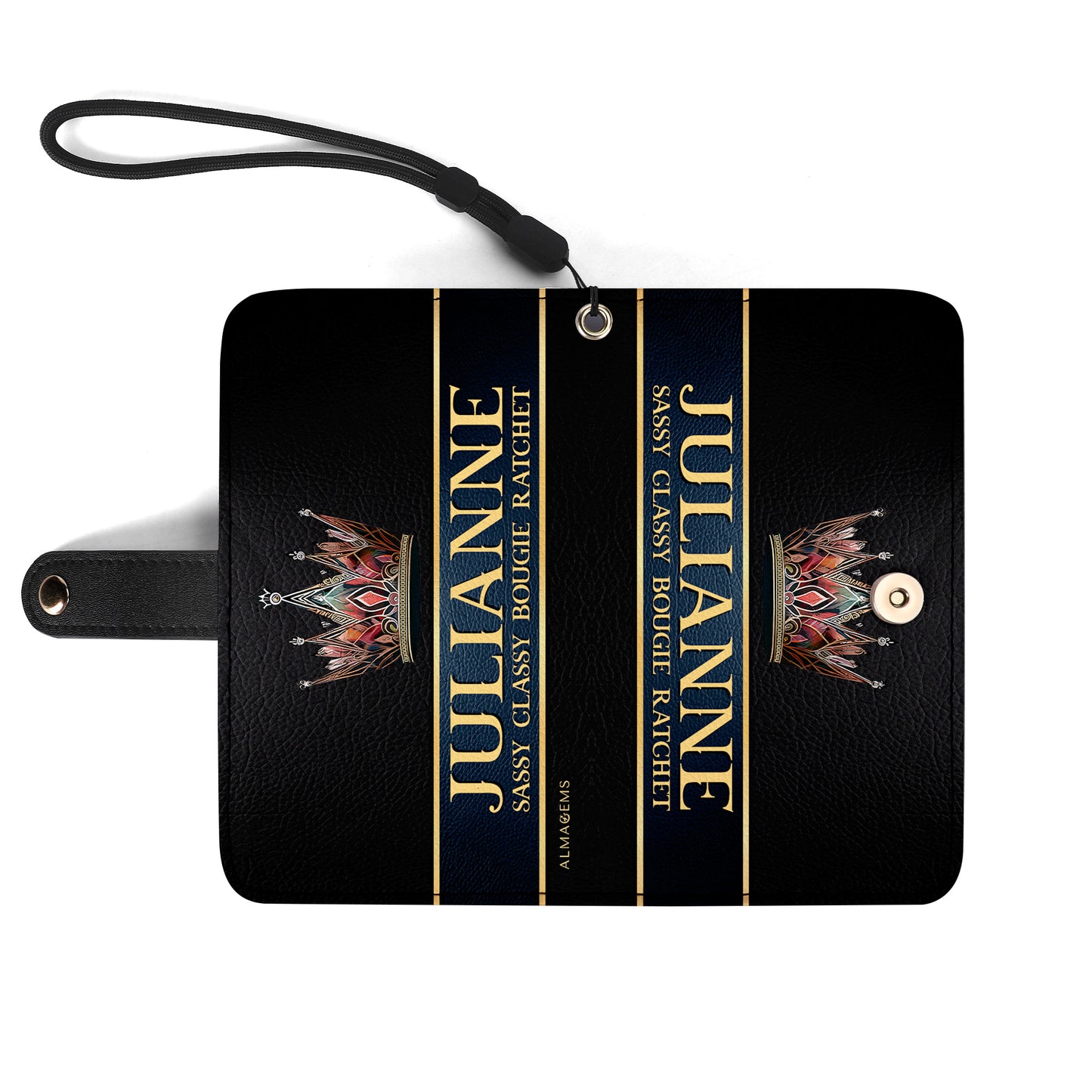 Queen Black - Portefeuille en cuir personnalisé pour téléphone - Q02BPW
