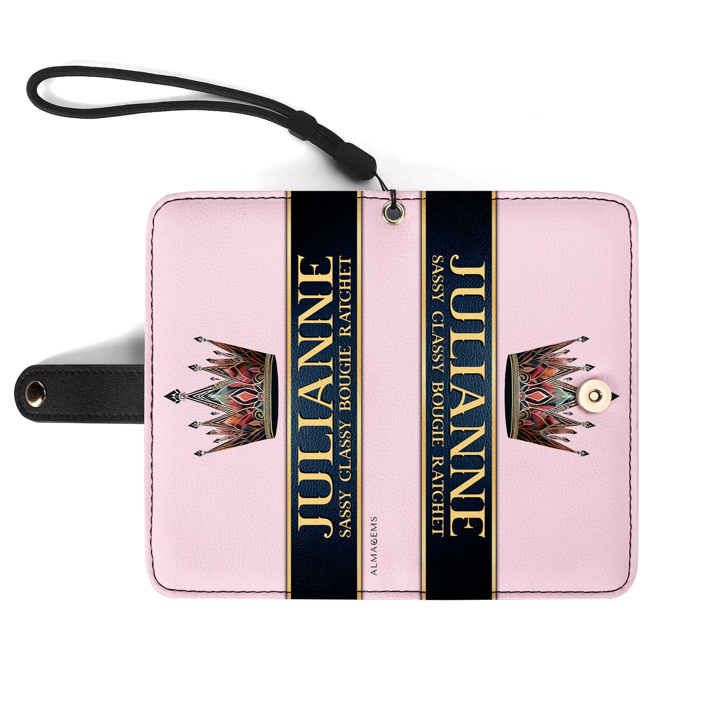 Portefeuille en cuir personnalisé Queen Pink pour téléphone - Q02PPW