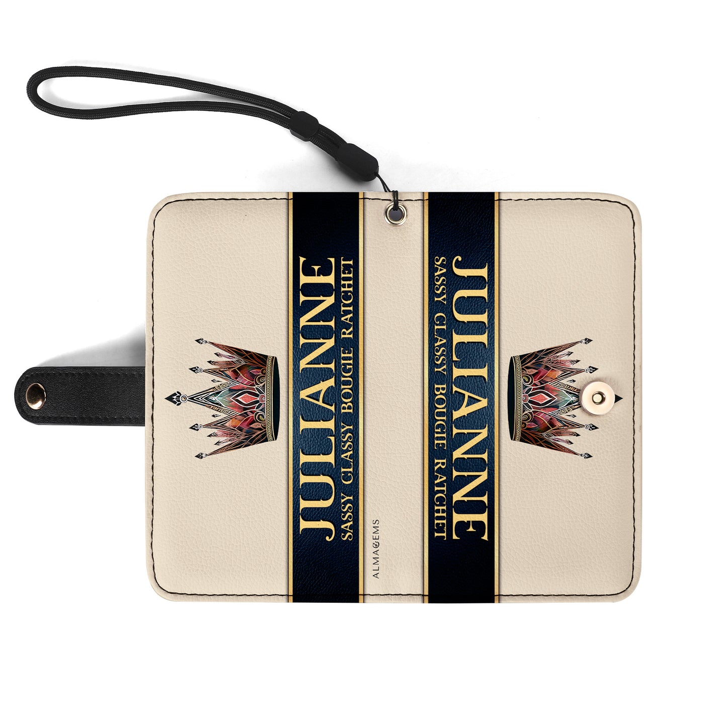 Queen Beige - Cartera de cuero personalizada para teléfono - Q02BGPW