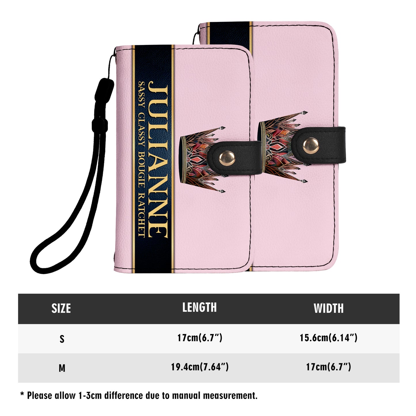 Portefeuille en cuir personnalisé Queen Pink pour téléphone - Q02PPW