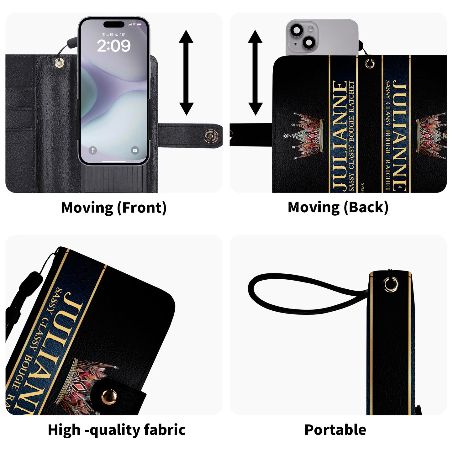 Queen Black - Portefeuille en cuir personnalisé pour téléphone - Q02BPW