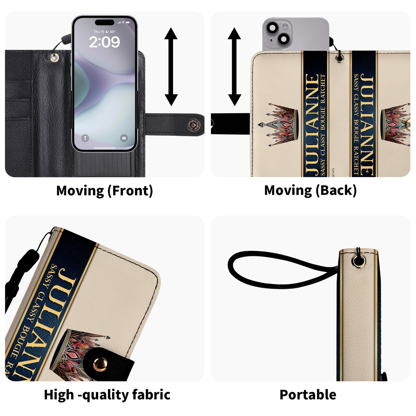 Queen Beige - Cartera de cuero personalizada para teléfono - Q02BGPW