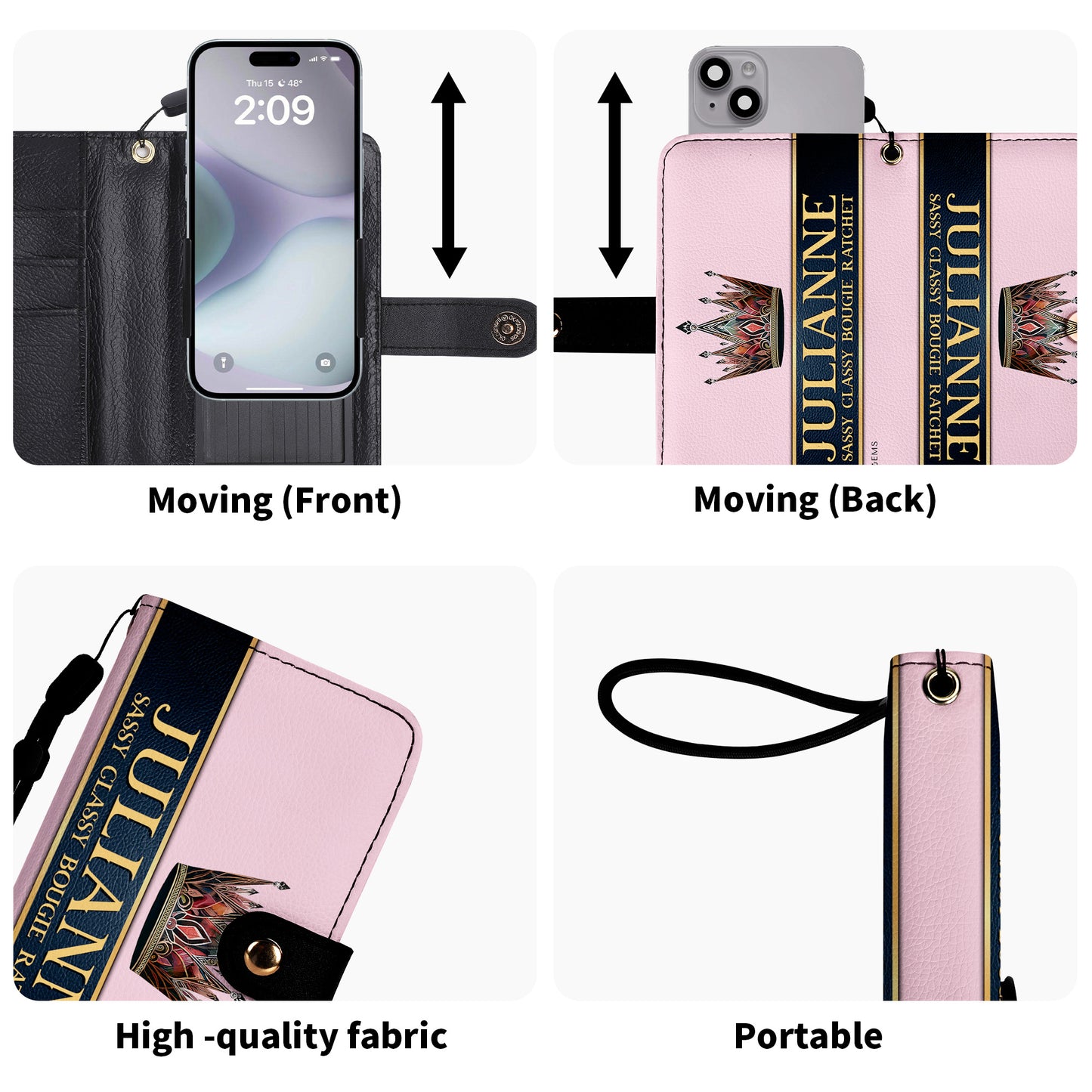 Portefeuille en cuir personnalisé Queen Pink pour téléphone - Q02PPW