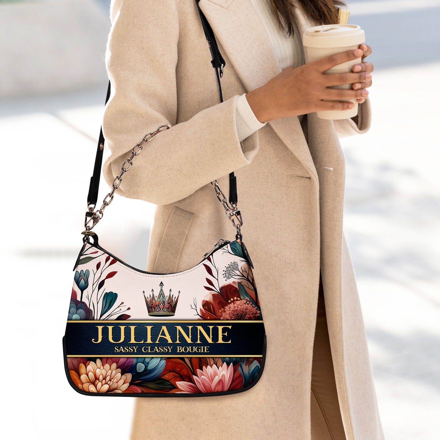 Queen Flowers - Bolso bandolera personalizado con cadena - Q02FCH