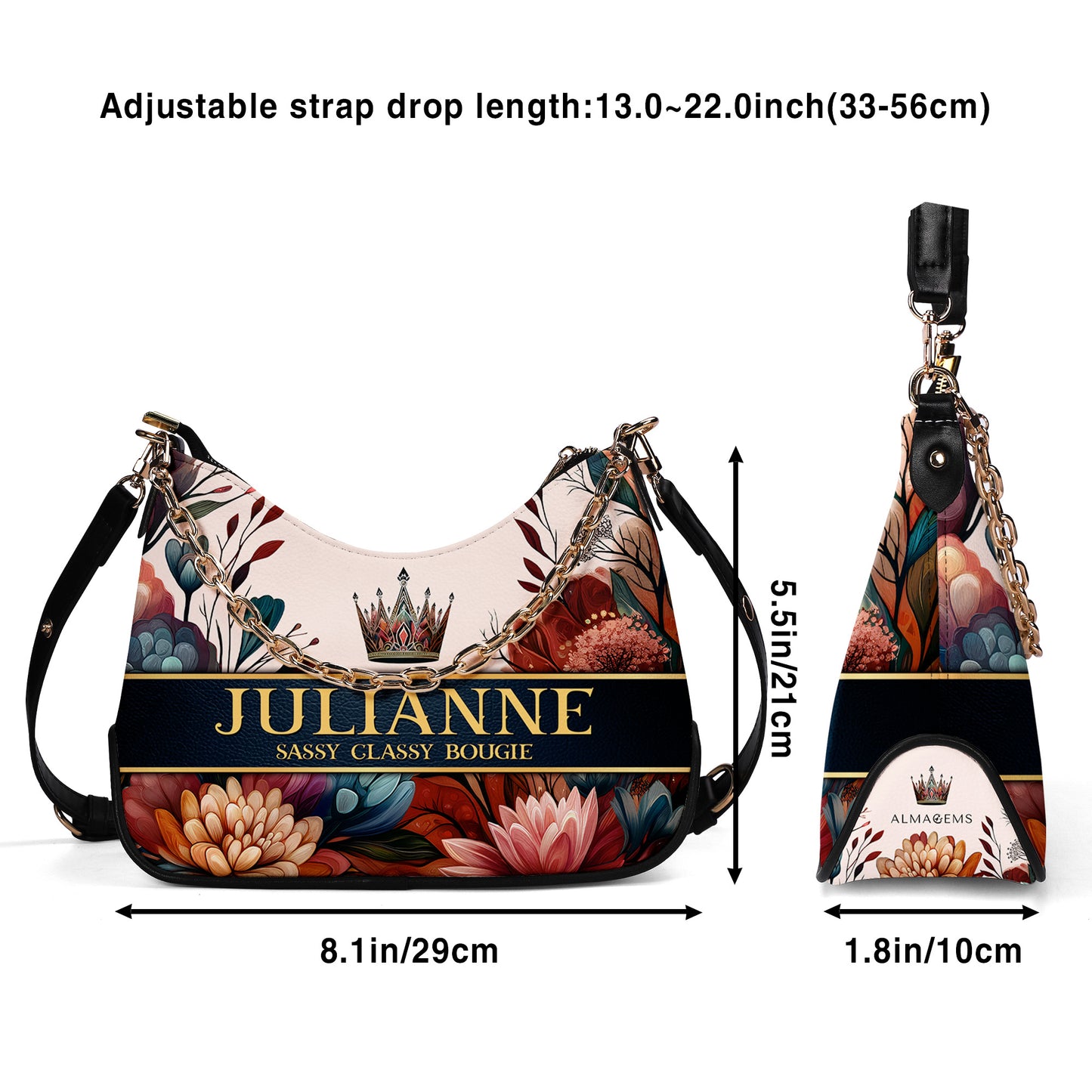 Queen Flowers - Bolso bandolera personalizado con cadena - Q02FCH