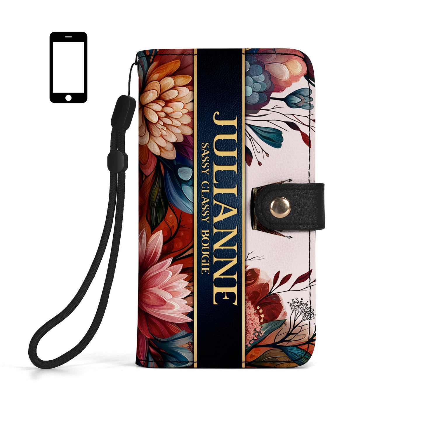 Cartera de cuero personalizada para teléfono Queen Flowers - Q02FPW