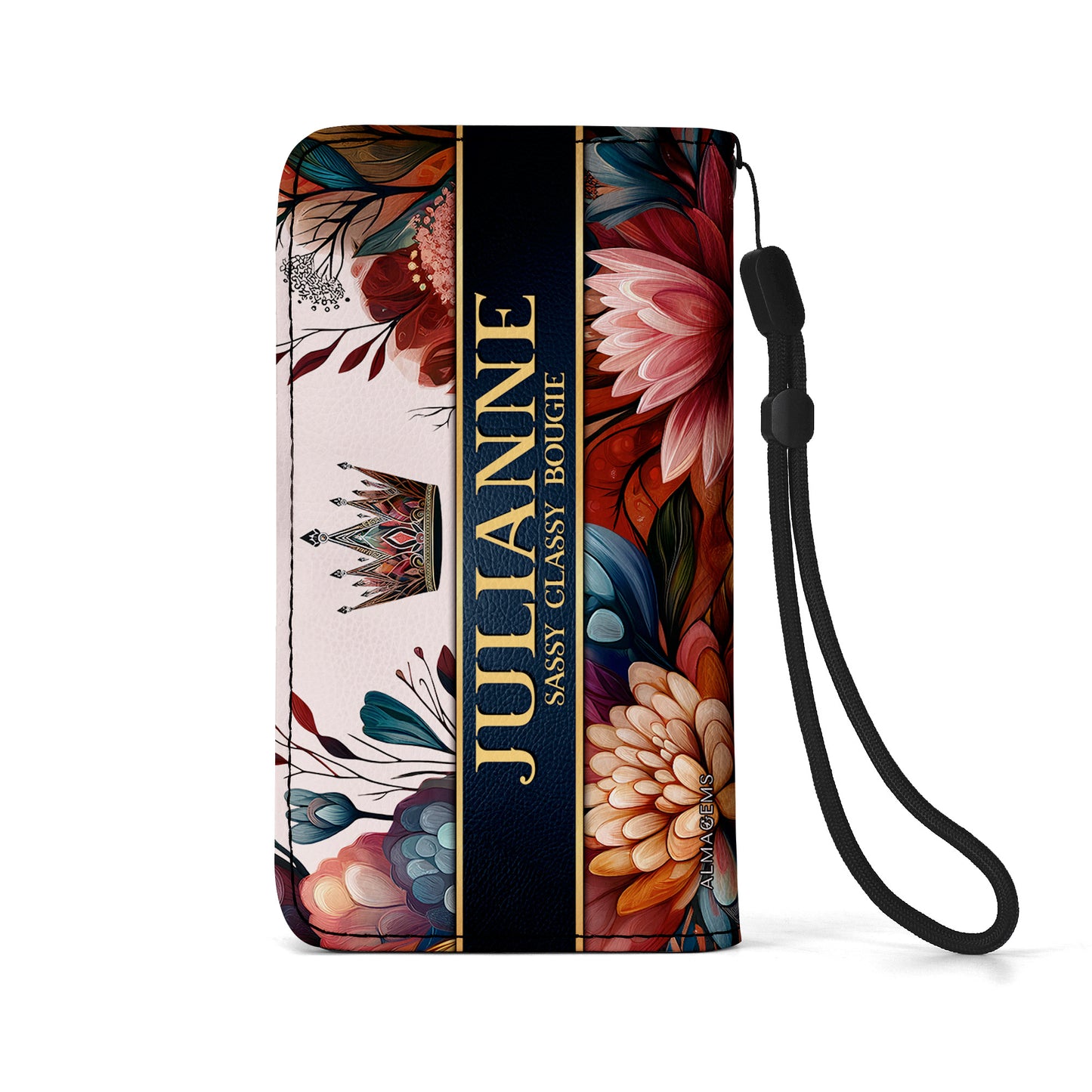Cartera de cuero personalizada para teléfono Queen Flowers - Q02FPW
