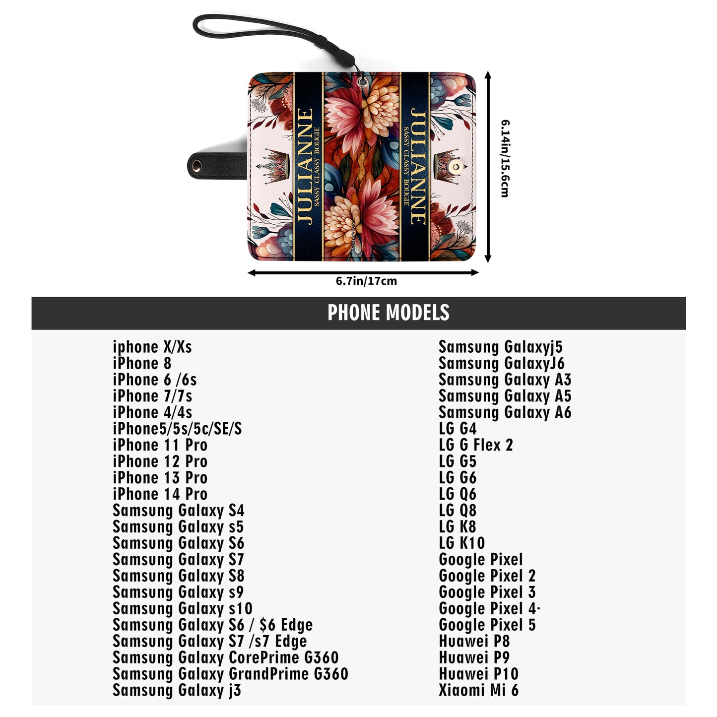 Cartera de cuero personalizada para teléfono Queen Flowers - Q02FPW