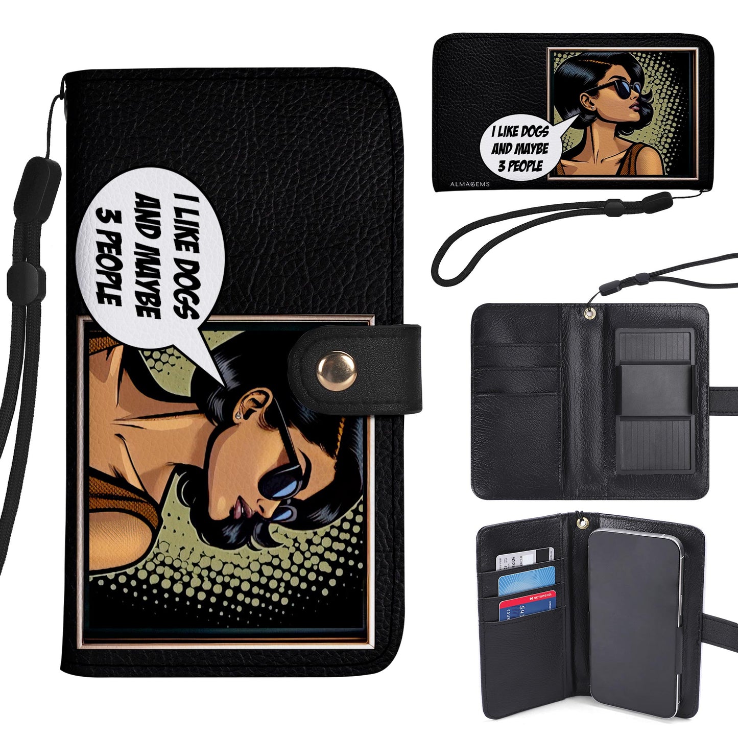Personalice con arte y texto personalizados - Billetera de cuero personalizada para teléfono - QCUSTOM01PW