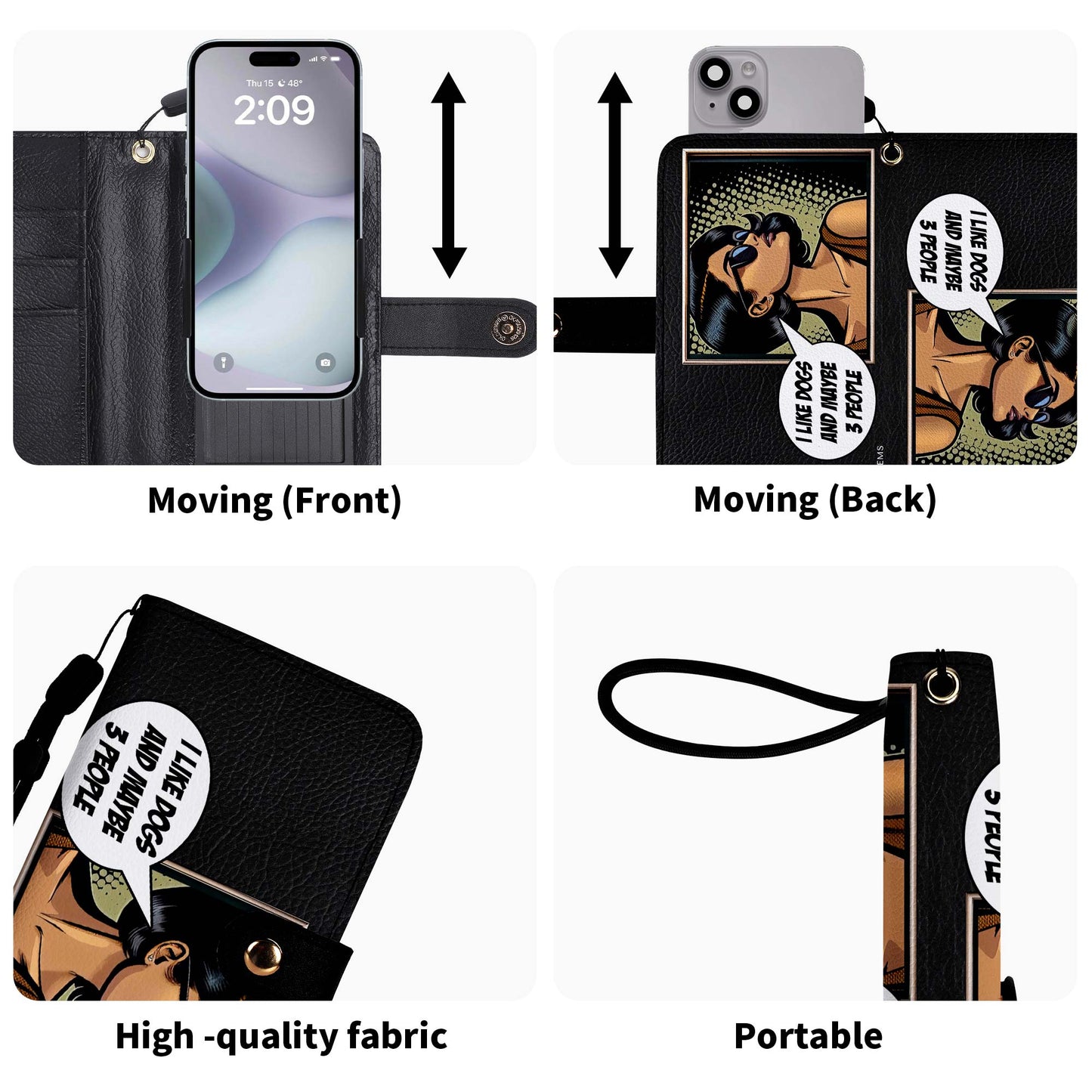 Personalice con arte y texto personalizados - Billetera de cuero personalizada para teléfono - QCUSTOM01PW