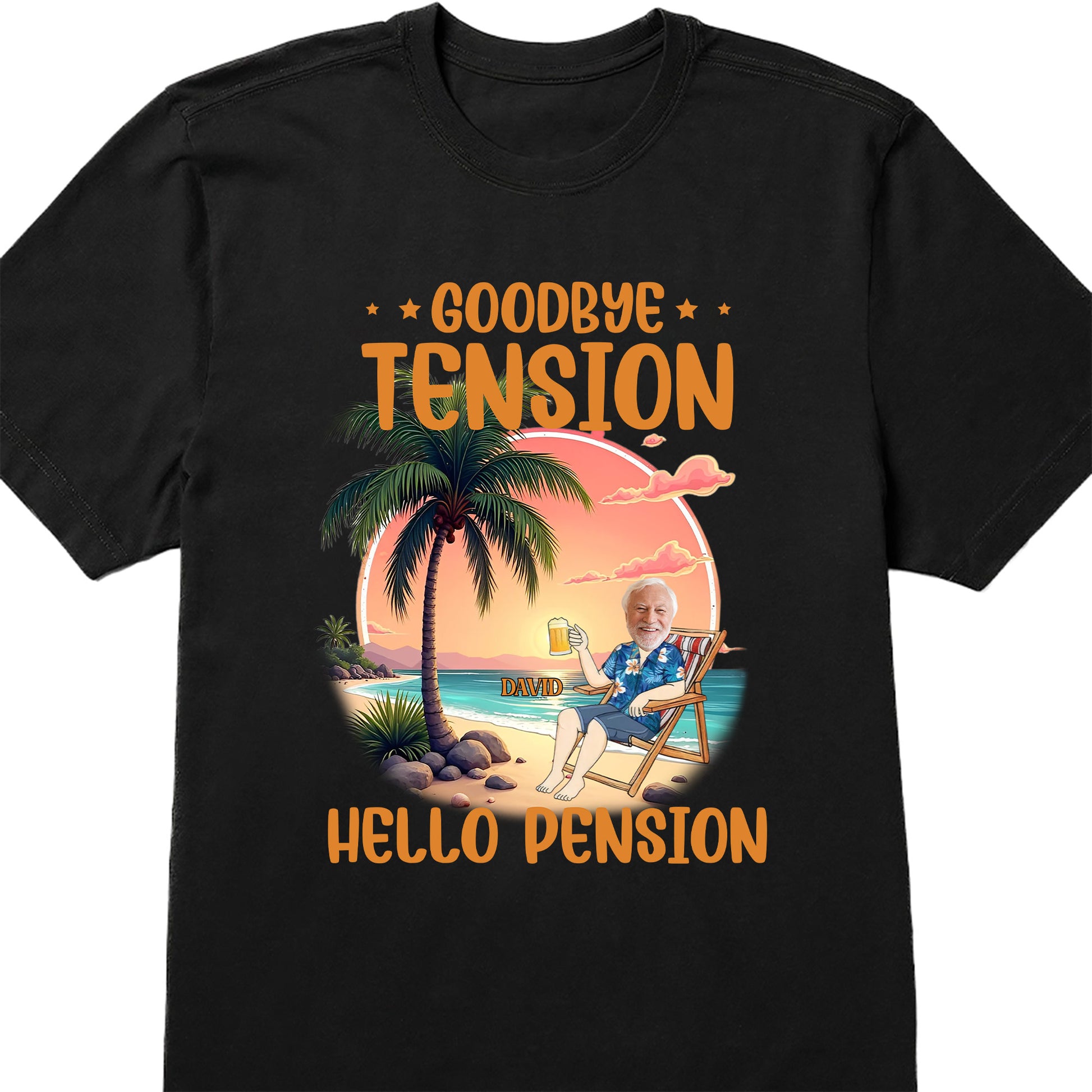 Goodbye Tension Hello Pension, Palm Tree And Relaxing Beach Scene